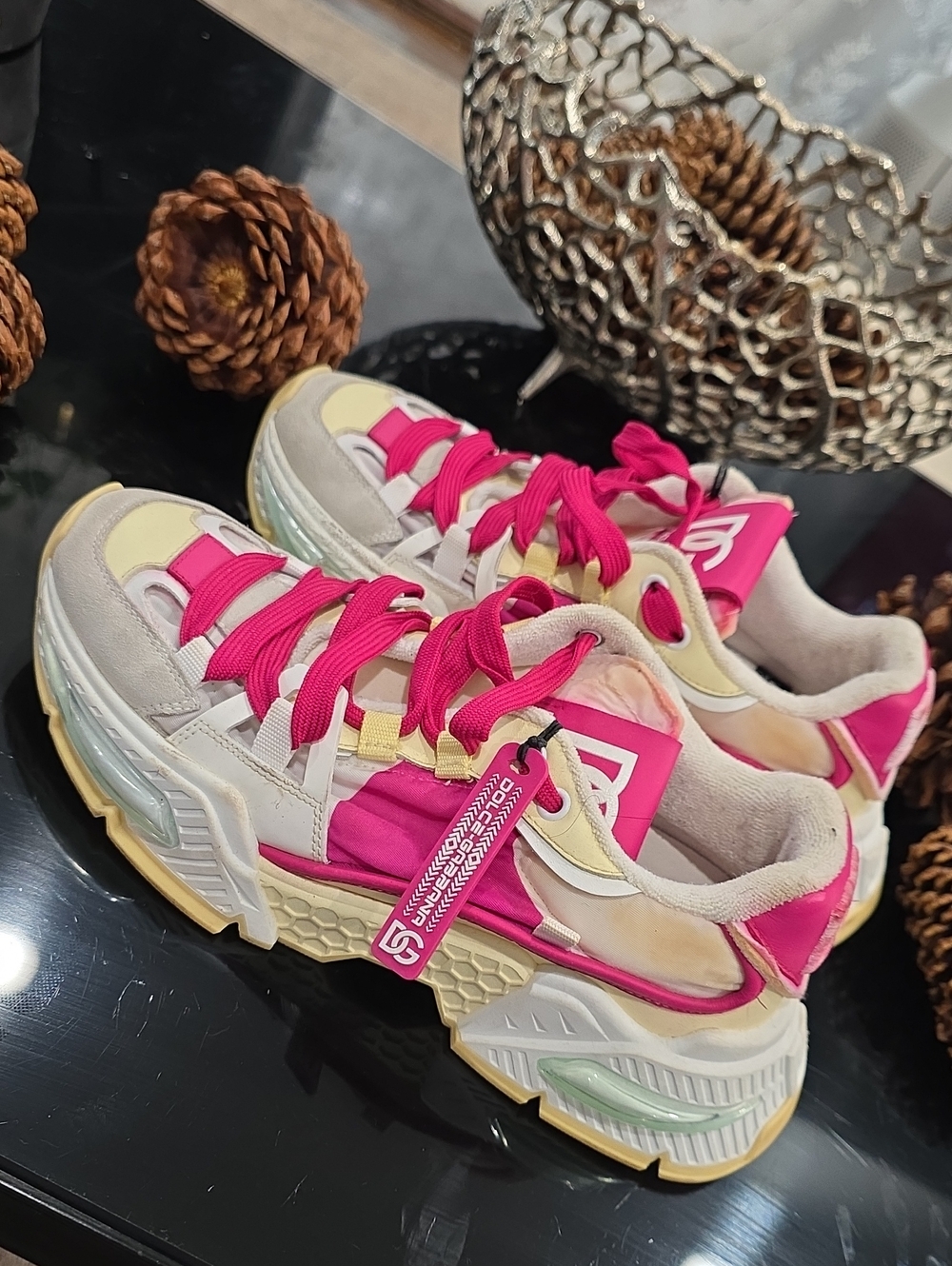 Dolce & Gabbana Hot Pink and White Chunky Sneakers - Picture 3 of 10